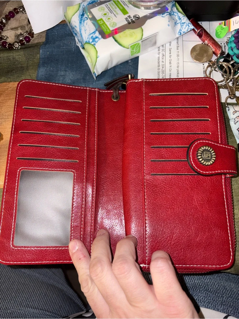 Red Studded Wristlet Wallet
